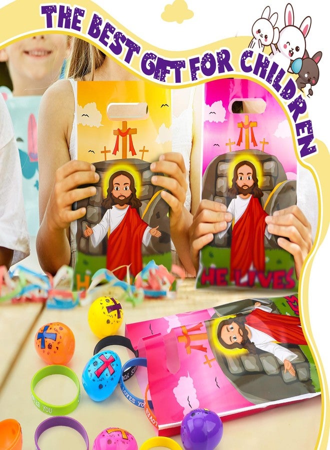 Clysee 108 Pcs Easter Religious Party Favor Easter Eggs Fillers Christian Goody Bags Jesus Loves You Wristbands Party Supplies for Gift Church (Jesus) - Image 5